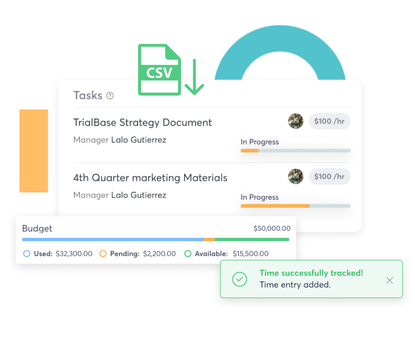 Screenshots of tasks, budgets and time tracked