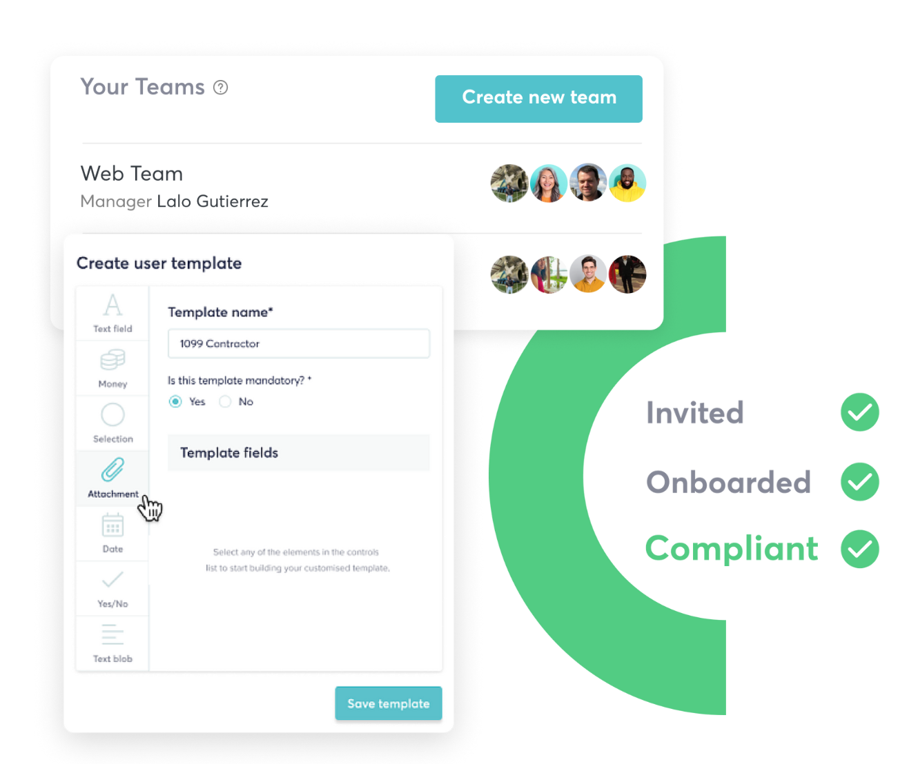 This is a collection of screenshots of how to create templates and freelancer teams