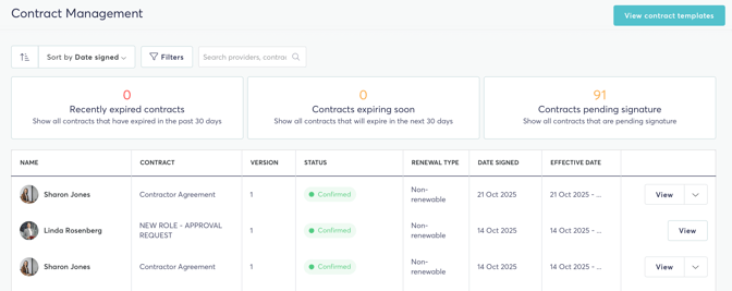 Contract management UI