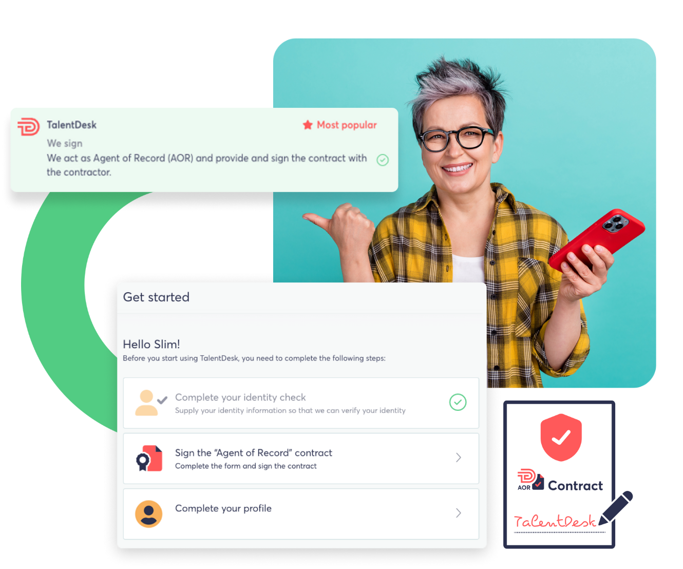 Screenshots of the AOR and contract signing process with TalentDesk