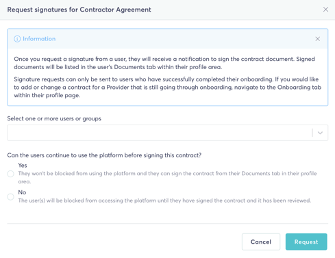 UI of TalentDesk's contractor agreement