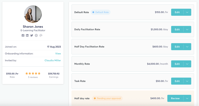 UI of TalentDesk's multiple rates