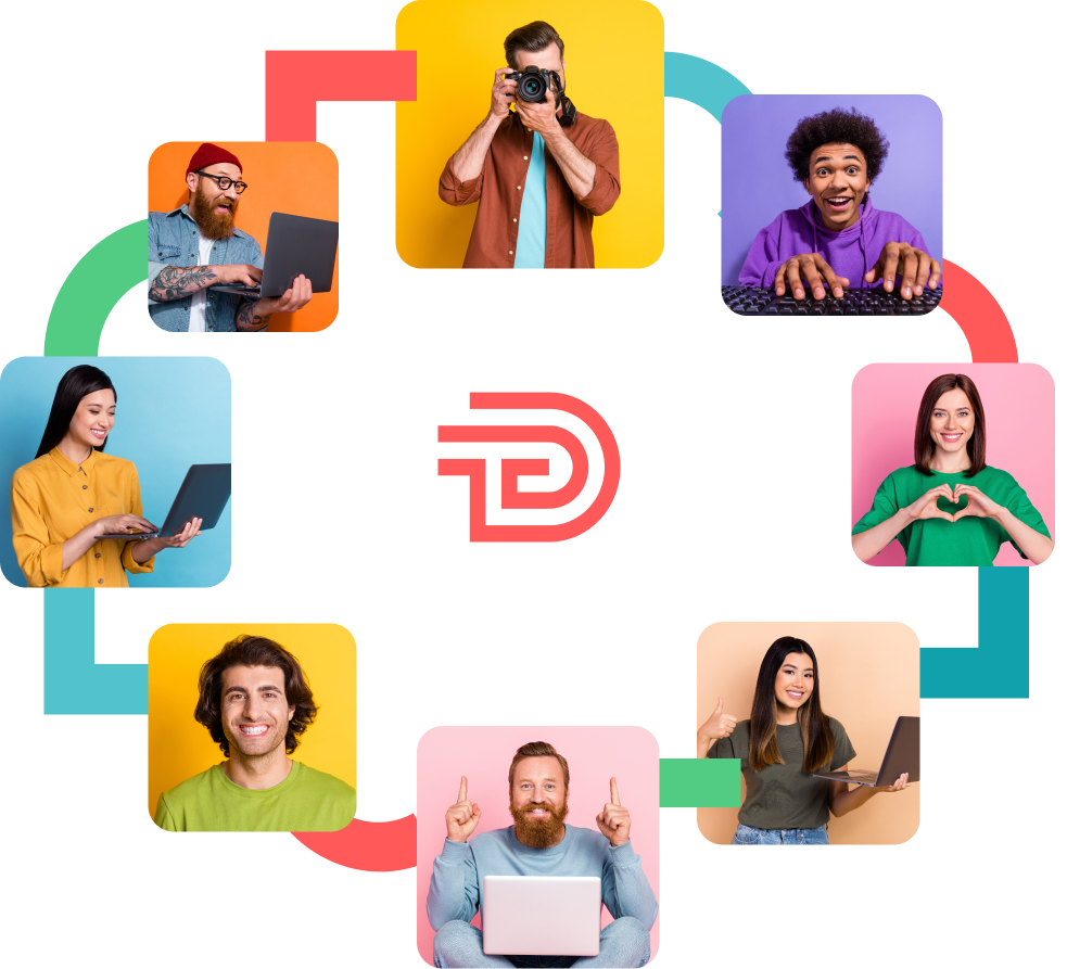  a circular view of freelancers with the TalentDesk logo